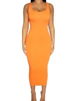 Naked Wardrobe Nw Hourglass Midi Dress In Orange Peel