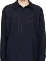 Marni Navy Patch Shirt In 00b99 Blublack