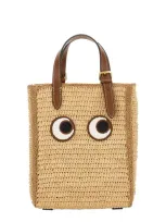 Anya Hindmarch Eyes-embroidered Raffia Tote Bag In Beige