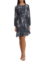 Donna Morgan For Maggy Long Sleeve Georgette Fit & Flare Dress In Black/blue