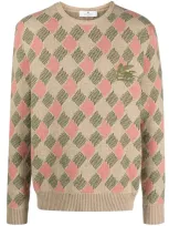 Etro Mens Green Crewneck Diamond-weave Wool-knit Jumper