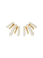 Nadri Imitation Pearl Multirow J Hoop Earrings In Gold