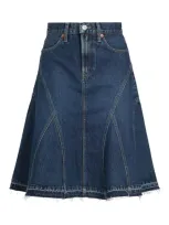 Re/done + Net Sustain Frayed Organic Denim Skirt In Whiskey Indigo