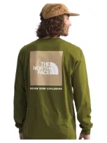 The North Face Men's Box Nse Standard-fit Logo Graphic Long-sleeve T-shirt In Forest Olive,khaki Stone