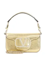 Valentino Garavani Valentino Metallic Karung Snake Leather Shoulder Bag With Signature Logo Detail