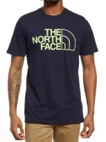 The North Face Half Dome Logo Graphic Tee In Aviator Navy/ Sharp Green