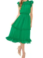 Cece Ruffled Swiss Dot Midi Dress In Lush Green