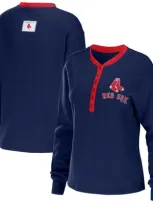 Wear By Erin Andrews Navy Boston Red Sox Waffle Henley Long Sleeve T-shirt