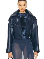 Lapointe Bonded Faux Leather Belted Moto Jacket In Ink