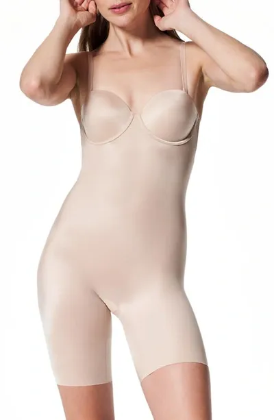 Spanxr Suit Your Fancy Strapless Cupped Mid Thigh Bodysuit In Champagne Beige