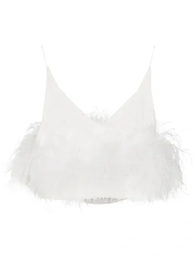 16arlington Poppy Feather-trim Crepe Cropped Top In White