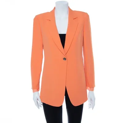 Pre-owned Emporio Armani Orange Crepe Sheer Paneled Detail Blazer M