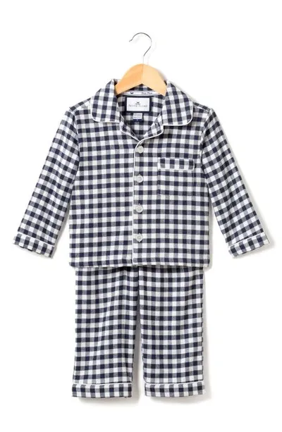 Petite Plume Gingham Flannel Pajama Set In Navy