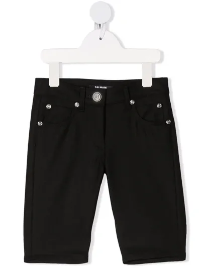 Balmain Kids Bermuda In Black Virgin Wool In 黑色