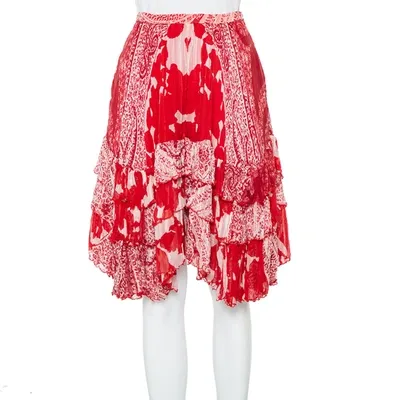 Pre-owned Etro Red Printed Silk Tiered Mini Skirt S