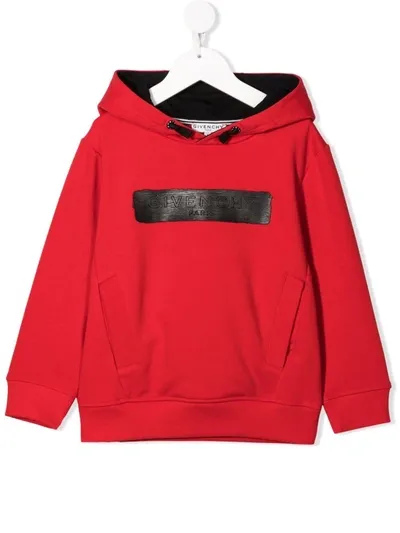 Givenchy Red Kids Hoodie Black Logo Application