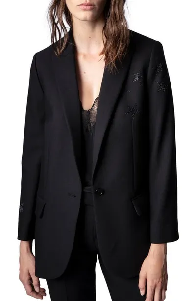 Zadig & Voltaire Viva Rhinestone Star Jacket In Black