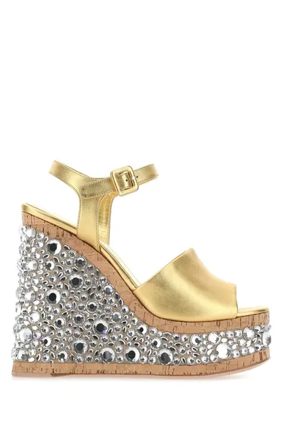 Haus Of Honey Croco Crystal Modesty Sandals In Gold