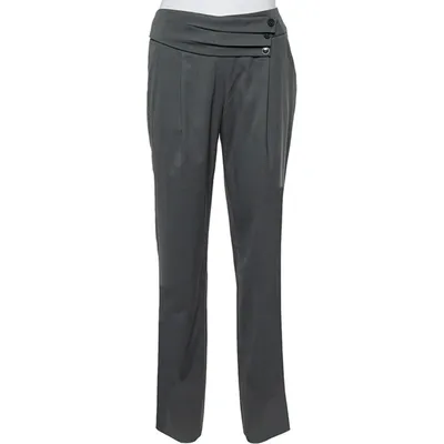 Pre-owned Emporio Armani Grey Wool Pleated Detail Trousers M