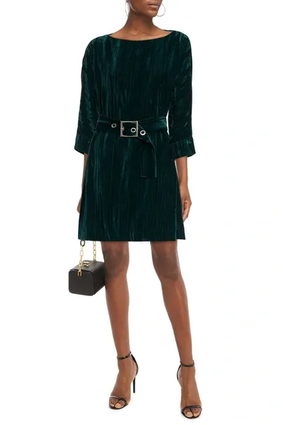 Claudie Pierlot Belted Crushed-velvet Mini Dress In Green