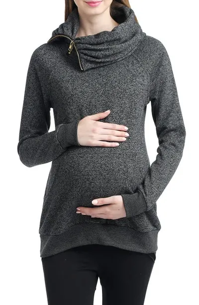 Kimi And Kai 'thea' Zip Collar Maternity Sweatshirt In Medium Gray