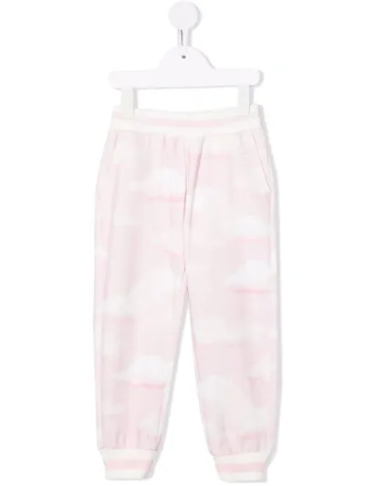 Monnalisa Kids' Cloud-print Cotton Track Trousers In Pink