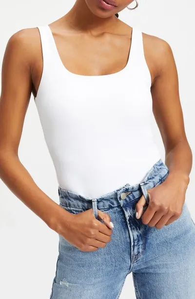 Good American Sleeveless Square Neck Tank Bodysuit In White