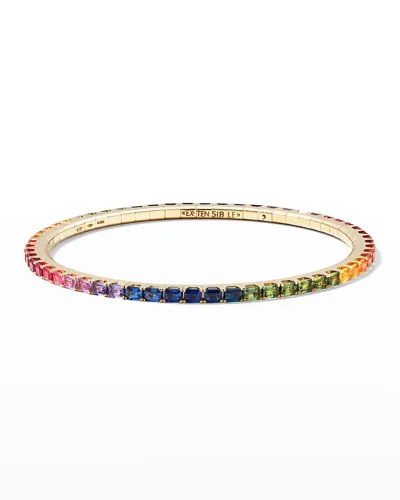 Ex-tensible Yellow Gold Stretch Rainbow Emerald Tennis Bracelet In Multi