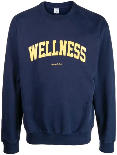 Sporty And Rich Sporty & Rich Navy Wellness Ivy Sweatshirt In Navy & Gold