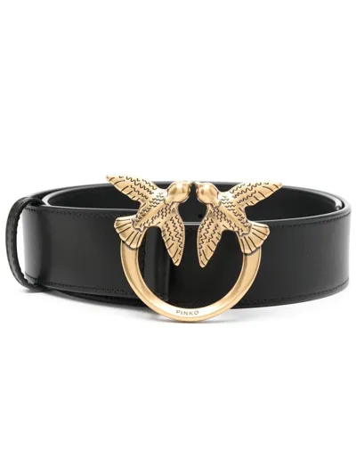 Pinko Love Leather Belt In Black