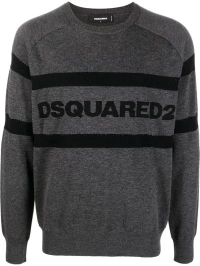 Dsquared2 Sweaters In Grey Black Logo