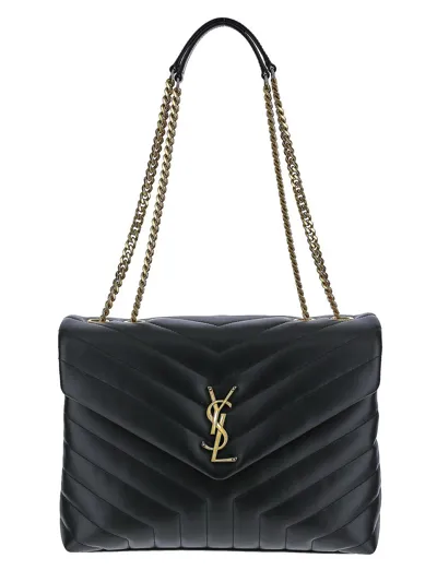 Saint Laurent Loulou Medium Matelasse Y Leather Chain Satchel In Black