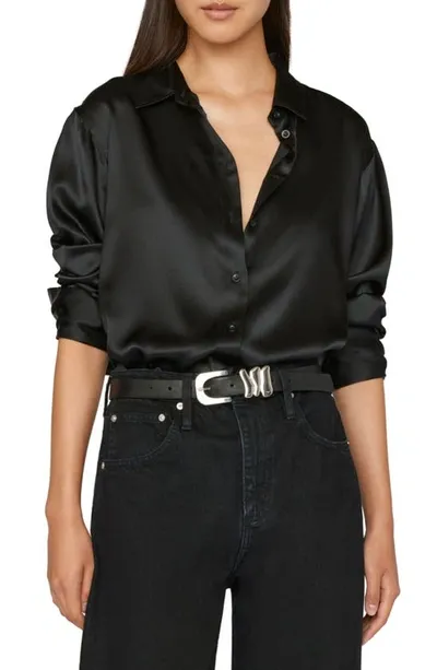 Frame The Standard Paneled Silk-blend Shirt In Noir