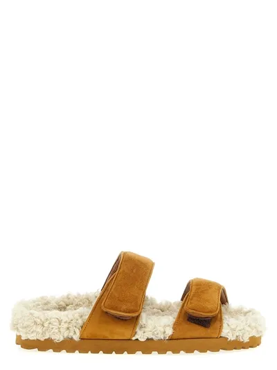 Gia Borghini Alvine Ugh Shearling & Suede Flats In Brown