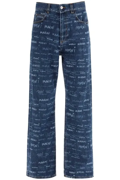 Marni Logo-print Cropped Straight-leg Jeans In Blue