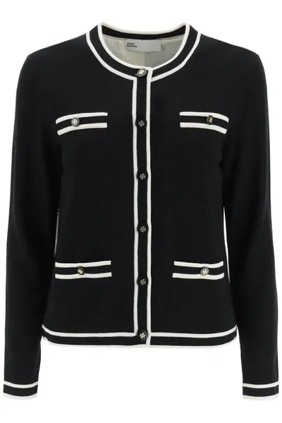 Tory Burch Kendra Cardigan In Black French Cream