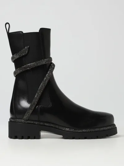 René Caovilla Chelsea Leather Ankle Boots In Black