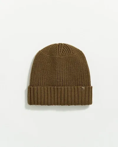 Reid Wool Ribbon Beanie In Dark Olive