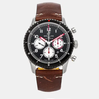 Pre-owned Breitling Black Stainless Steel Aviator Ab01194a1b1x2 Automatic Men's Wristwatch 43 Mm