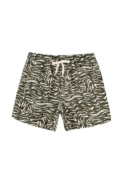 Reina Olga Tiger Print Tech Swim Shorts In Green