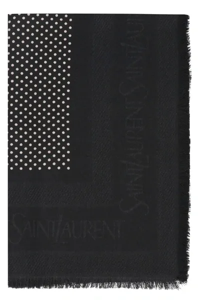 Saint Laurent Wool And Silk Scarf In Black