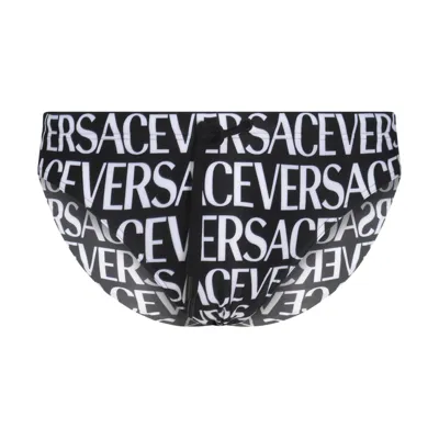 Versace Black And White Swimmig Trunks In Black-white