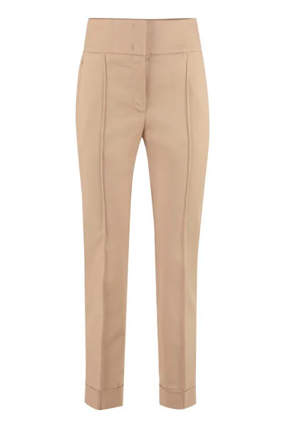 Peserico High-rise Cotton Trousers In Beige