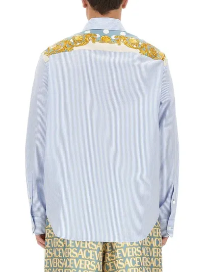 Versace Seashell Baroque Striped Shirt In Multicolour