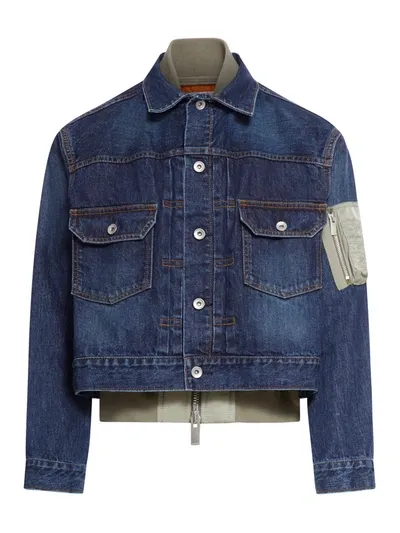 Sacai Denim Blouson In Brown