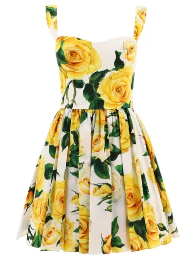 Dolce & Gabbana Short Cotton Corset Dress In Yellow