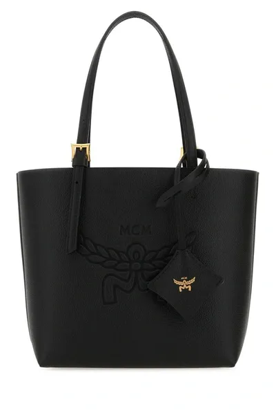 Mcm Himmel Logo Debossed Tote Bag In Black