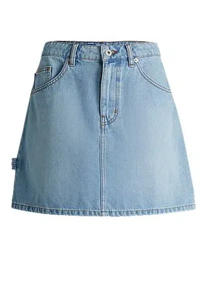 Hugo Blue Mini Skirt In Rigid Denim With Hammer Loop