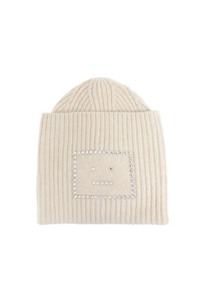 Acne Studios Woolen Hat With Logo In Neutral