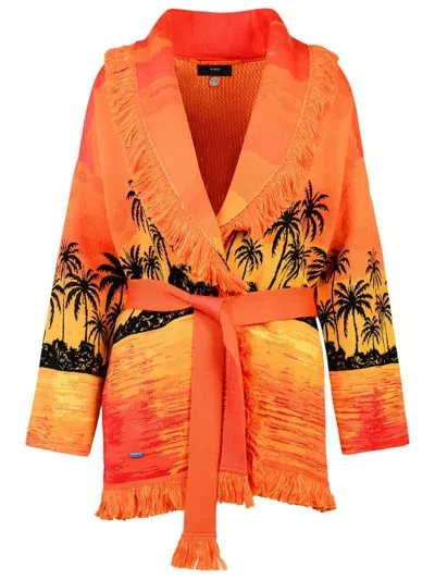 Alanui 'kerala Sunset' Orange Wool Blend Cardigan